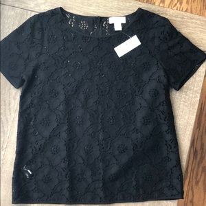 NWT LOFT Factory Black Lace Short Sleeve Top